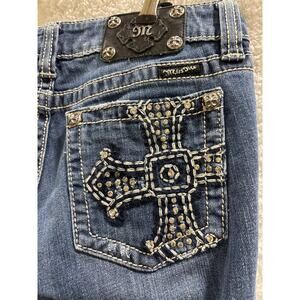 Miss Me Bootcut denim Jeans Medium Wash Rhinestone Embellished Cross SZ 29
